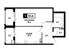 Продается 1-комнатная квартира ЖК Кварталы 17/77, литер 7.1, 51.6 м², 5190960 рублей