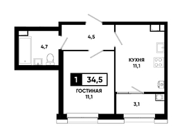 Продается 1-комнатная квартира ЖК Основа, литер 5.1, 34.5 м², 4019250 рублей
