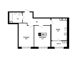 Продается 2-комнатная квартира ЖК Резиденция СОФИ, литер 1 корпус 2, 58.7  м&sup2;, 6970625 рублей