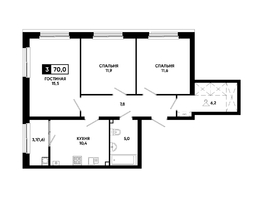 Продается 3-комнатная квартира ЖК Резиденция СОФИ, литер 1 корпус 2, 70  м&sup2;, 7822500 рублей