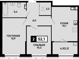 Продается 2-комнатная квартира ЖК Моя Легенда, кор 1.6, 52.1  м&sup2;, 11185870 рублей