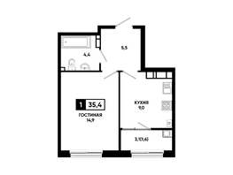 Продается 1-комнатная квартира ЖК Резиденция СОФИ, литер 1 корпус 2, 35.4  м&sup2;, 4628550 рублей