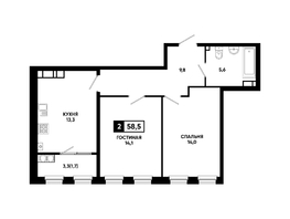 Продается 2-комнатная квартира ЖК Резиденция СОФИ, литер 1 корпус 2, 58.5  м&sup2;, 6888375 рублей