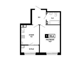 Продается 1-комнатная квартира ЖК Резиденция СОФИ, литер 1 корпус 2, 35.6  м&sup2;, 4654700 рублей