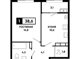 Продается 1-комнатная квартира ЖК Основа, литер 6.1, 38.6  м&sup2;, 5046950 рублей