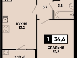Продается 1-комнатная квартира ЖК Моя Легенда, кор 1.6, 34.6  м&sup2;, 8404340 рублей