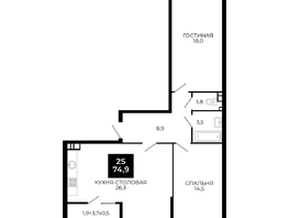 Продается 1-комнатная квартира ЖК Первый, 101.1, 74.9  м², 6179250 рублей