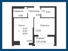 Продается 1-комнатная квартира  Курортный квартал Ривьера, I оч, 43.77  м&sup2;, 8049592 рублей