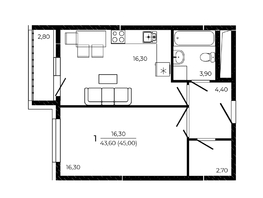 Продается 1-комнатная квартира ЖК ПРИТЯЖЕНИЕ, литер 3, 45  м&sup2;, 5670000 рублей