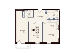 Продается 3-комнатная квартира ЖК ACADEMIA (Академия), 1 этап, 77.2  м&sup2;, 11966000 рублей