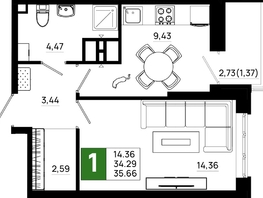Продается 1-комнатная квартира ЖК Октябрь Парк, 6.2, 35.66  м&sup2;, 5099380 рублей