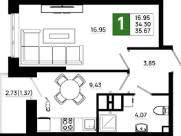Продается 1-комнатная квартира ЖК Октябрь Парк, 5.1, 35.67  м&sup2;, 5029470 рублей