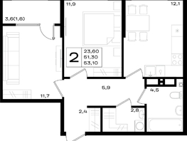 Продается 2-комнатная квартира ЖК Придонье, литер 3.1, 53.1  м&sup2;, 6212700 рублей