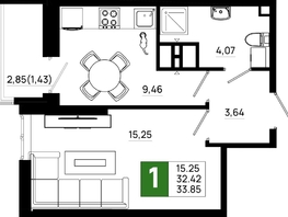 Продается 1-комнатная квартира ЖК Октябрь Парк, 6.2, 33.85  м&sup2;, 4840550 рублей
