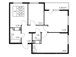 Продается 3-комнатная квартира ЖК Звезда Столицы 2, 76.75  м&sup2;, 11282250 рублей