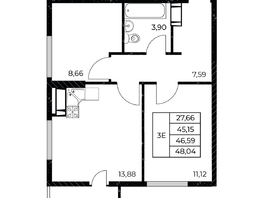 Продается 2-комнатная квартира ЖК Звезда Столицы 2, 48.04  м&sup2;, 7446200 рублей