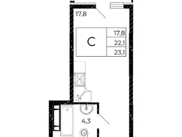 Продается Студия ЖК Флора, литера 2.1, 23.08  м&sup2;, 3231200 рублей