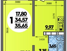 Продается 1-комнатная квартира ЖК Платовский, литер 13, 35.65  м&sup2;, 4802055 рублей