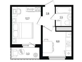Продается 1-комнатная квартира ЖК 5 элемент Аске, лит 5-12 стр.1, сек.1,2, 29.5  м&sup2;, 4224990 рублей