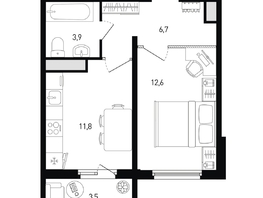 Продается 1-комнатная квартира ЖК 5 элемент Аске, лит 5-12 стр.1, сек.1,2, 36.2  м&sup2;, 4837805 рублей