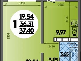 Продается 1-комнатная квартира ЖК Платовский, литер 13, 37.4  м&sup2;, 4843300 рублей