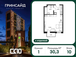 Продается Студия ЖК Гринсайд, 6.1-6.4, 30.28  м&sup2;, 7450000 рублей