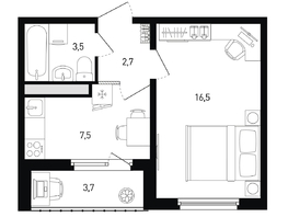Продается 1-комнатная квартира ЖК 5 элемент Аске, лит 5-11 стр.2, сек.5,6, 32.1  м&sup2;, 4116729 рублей