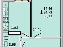 Продается 1-комнатная квартира ЖК Фрейм, 11Б, 35.9  м&sup2;, 6587650 рублей