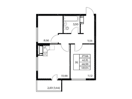 Продается 2-комнатная квартира ЖК Звезда Столицы 2, 48.04  м&sup2;, 7081576 рублей