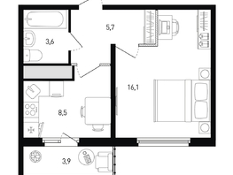Продается 1-комнатная квартира ЖК 5 элемент Аске, лит 5-11 стр.1, сек.1,2,3,4, 35.1  м&sup2;, 5373038 рублей