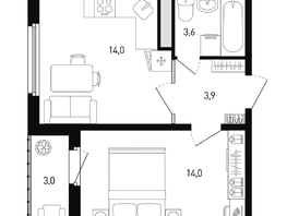 Продается 1-комнатная квартира ЖК 5 элемент Аске, лит 5-12 стр.2, сек.3,4,5,6, 37.2  м&sup2;, 5964351 рублей