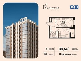 Продается 1-комнатная квартира ЖК Культура, дом 2, 38.56  м&sup2;, 7310000 рублей