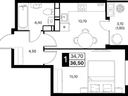 Продается 1-комнатная квартира ЖК Эстет, литер 49.1, 36.5  м&sup2;, 6334575 рублей