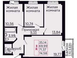 Продается 3-комнатная квартира ЖК Вишневый сад, дом 4.2, 71.37  м&sup2;, 9634950 рублей