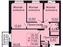 Продается 3-комнатная квартира ЖК Вишневый сад, дом 4.3, 71.41  м&sup2;, 9640350 рублей