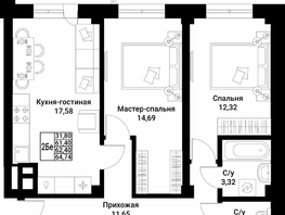 Продается 2-комнатная квартира ЖК Труда 12/3, 62.4  м&sup2;, 8736000 рублей