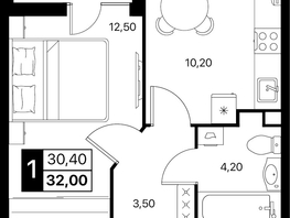 Продается 1-комнатная квартира ЖК Эстет, литер 49.2, 32  м&sup2;, 5163520 рублей