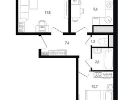 Продается 2-комнатная квартира ЖК 5 элемент Аске, лит 5-11 стр.1, сек.1,2,3,4, 43.6  м&sup2;, 7150400 рублей
