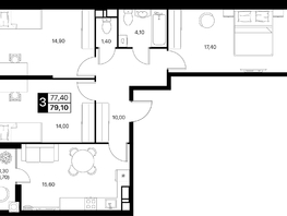 Продается 3-комнатная квартира ЖК Эстет, литер 49.2, 79.1  м&sup2;, 10509226 рублей