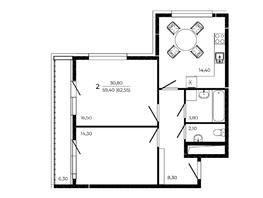 Продается 2-комнатная квартира ЖК ПРИТЯЖЕНИЕ, литер 3, 62.55  м&sup2;, 7255800 рублей