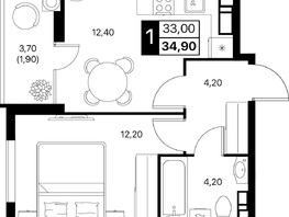 Продается 1-комнатная квартира ЖК Эстет, литер 48.2, 34.9  м&sup2;, 5593074 рублей