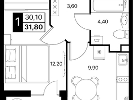 Продается 1-комнатная квартира ЖК Эстет, литер 49.2, 31.8  м&sup2;, 5131248 рублей