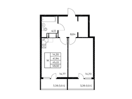 Продается 1-комнатная квартира ЖК Звезда Столицы 2, 48.5  м&sup2;, 6596000 рублей