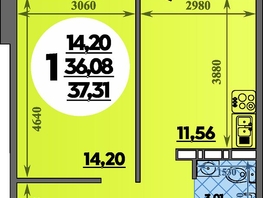 Продается 1-комнатная квартира ЖК Суворовский, литера 7, 37.31  м&sup2;, 4798066 рублей