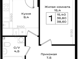 Продается 1-комнатная квартира ЖК Придонье, литер 3.2, 38.6  м&sup2;, 5018000 рублей