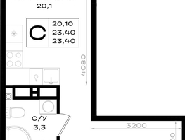 Продается Студия ЖК Придонье, литер 3.2, 23.4  м&sup2;, 2808000 рублей