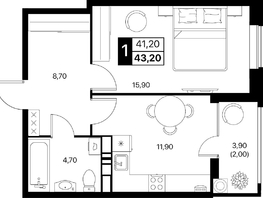 Продается 1-комнатная квартира ЖК Эстет, литер 49.1, 43.2  м&sup2;, 7368192 рублей
