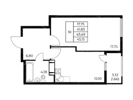 Продается 1-комнатная квартира ЖК Звезда Столицы 2, 45.15  м&sup2;, 6680846 рублей