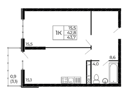 Продается 1-комнатная квартира Назарько ул, 43.76  м&sup2;, 5513760 рублей