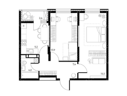 Продается 2-комнатная квартира ЖК Панорама на Театральном, литера 1, 55  м&sup2;, 10505000 рублей
